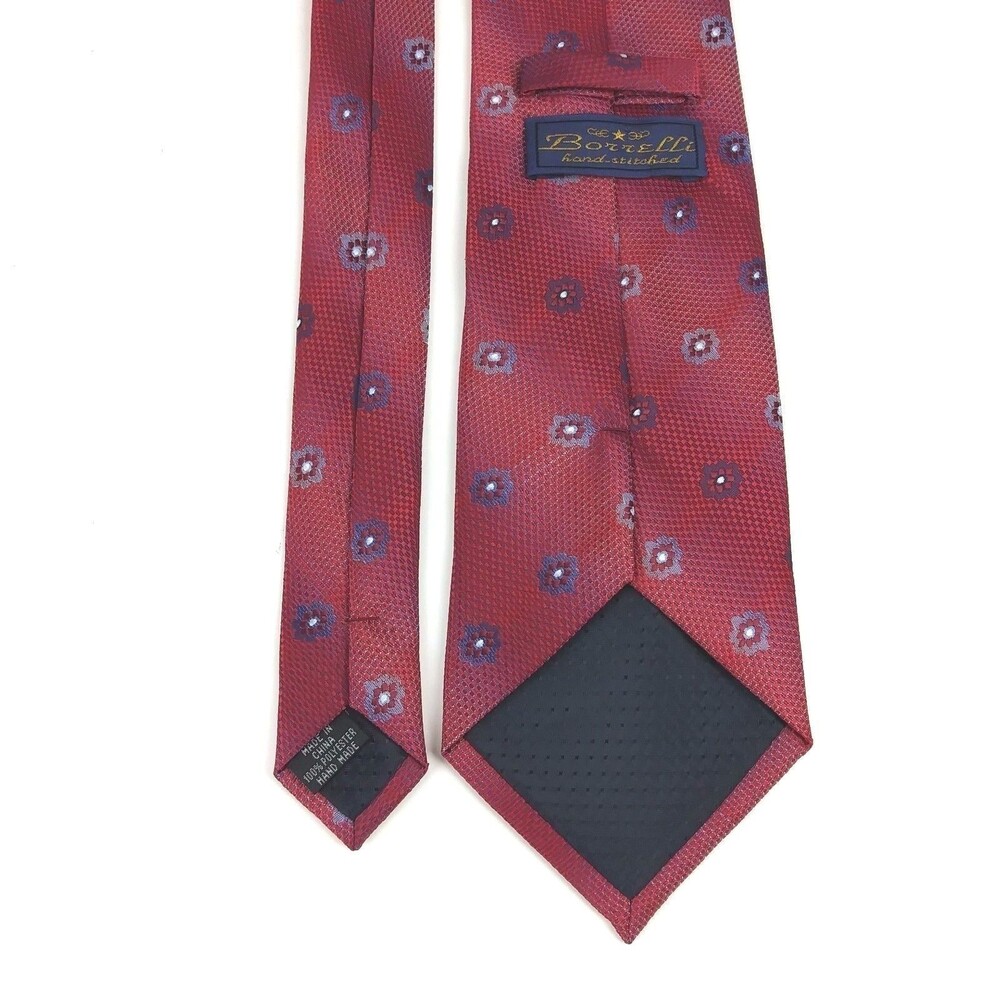 Borrelli Men's Multi Colored Red Purple Floral Hand Stitched Elegant Tie - READ - Picture 8 of 12